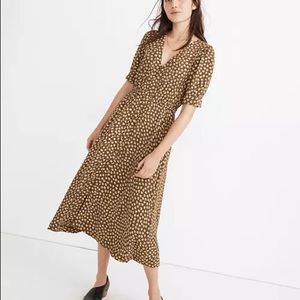Madewell Button-Cuff Midi Dress in Woodcut Flowers